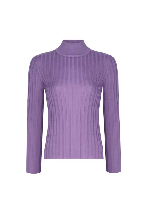 Lilac Half Turtle Neck Ribbed Knit Women's Sweater - Triko Mısırlı