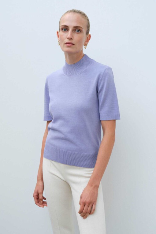 Lilac Half Turtle Neck Short Sleeve Knit Women's Sweater 