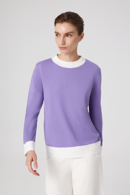 Lilac White Cuff Long Sleeve Women's Sweater 