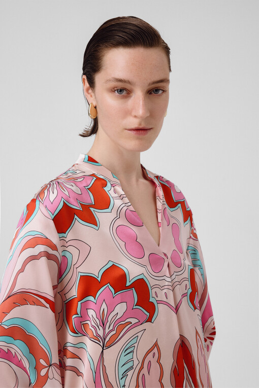 Multicolor Pattern Mandarin Collar Women's Shirt - Triko Mısırlı