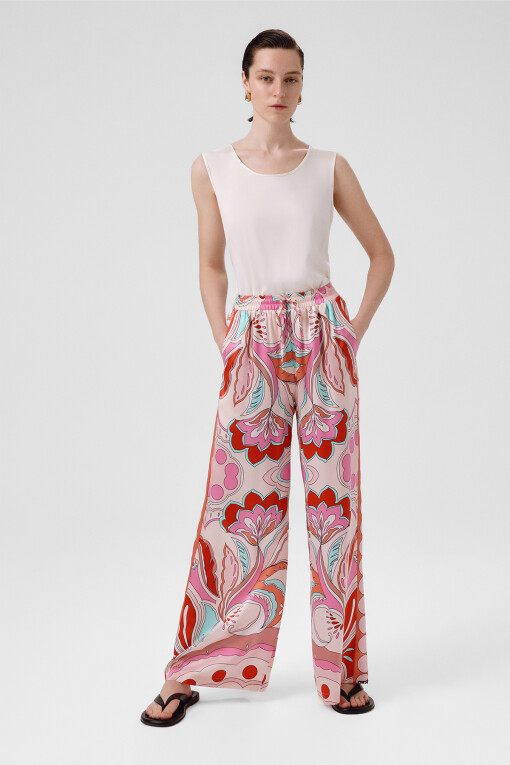 Multicolor Pattern Wide Leg Women's Pants - Triko Mısırlı
