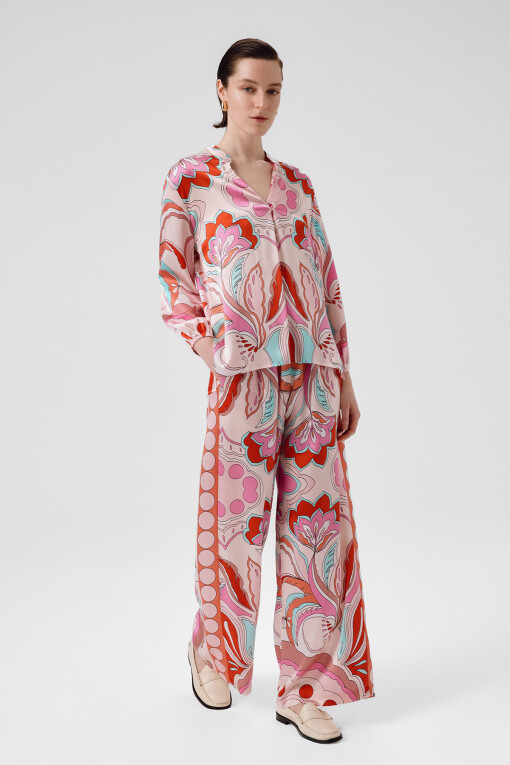 Multicolor Pattern Wide Leg Women's Pants - Triko Mısırlı