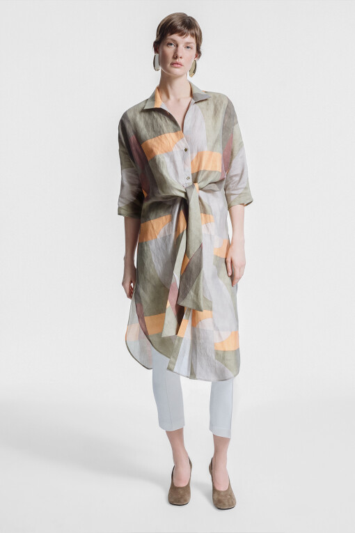 Multicolor Shirt Collar Knot Detail Dress - Triko Mısırlı