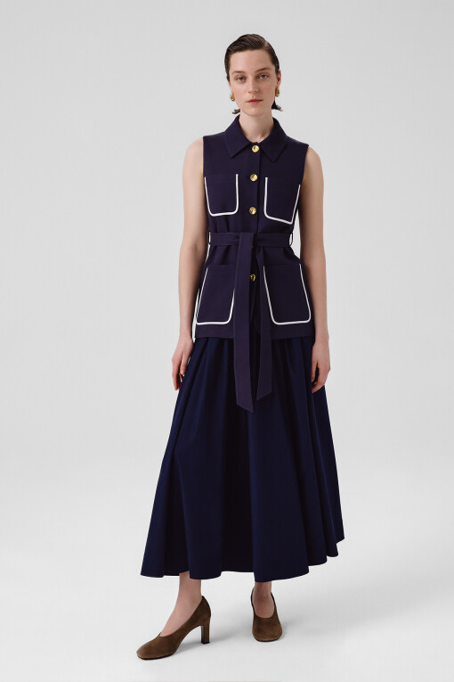 Navy Blue Belted Women's Vest 