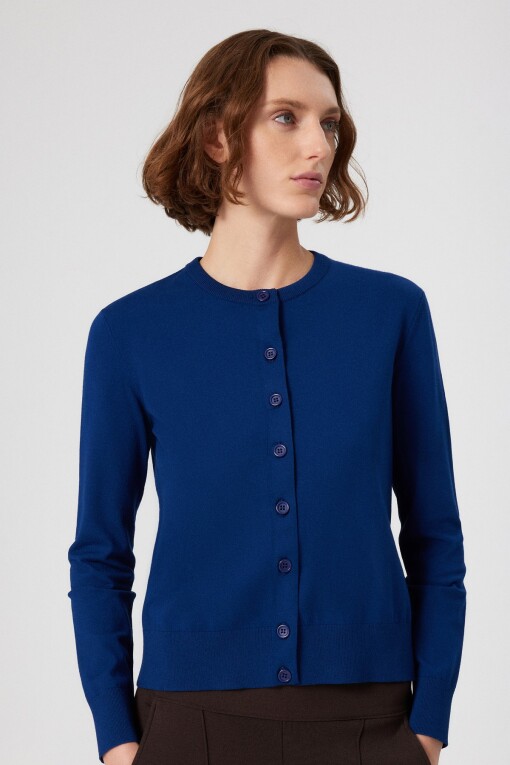 Navy Blue Button Detail Women's Cardigan 