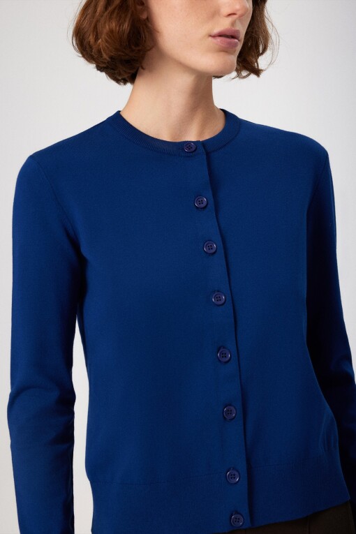 Navy Blue Button Detail Women's Cardigan - Triko Mısırlı