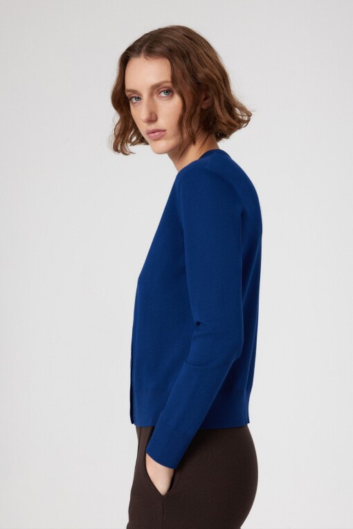 Navy Blue Button Detail Women's Cardigan - Triko Mısırlı