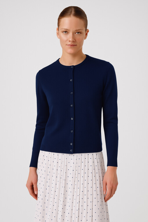 Navy Blue Buttoned Women's Cardigan 