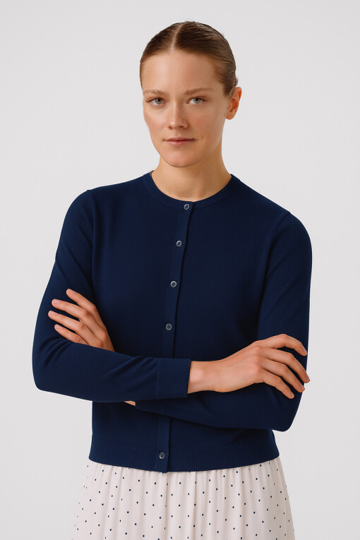 Navy Blue Buttoned Women's Cardigan - Triko Mısırlı