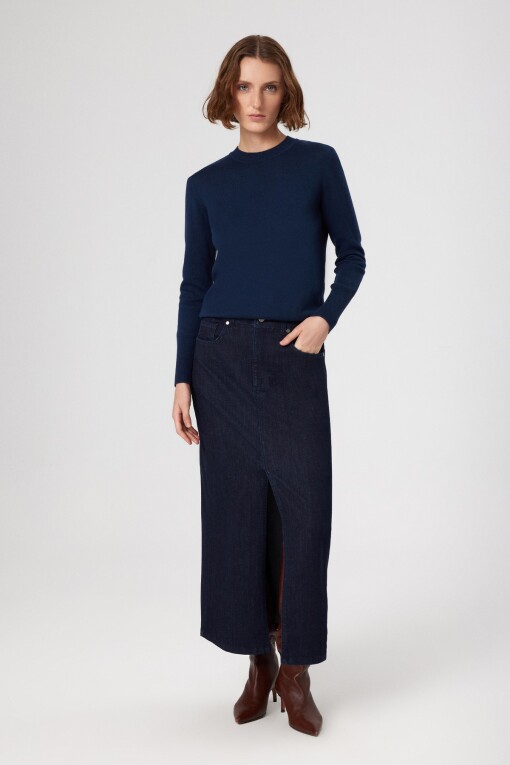 Navy Blue Crew Neck Basic Women's Sweater - Triko Mısırlı