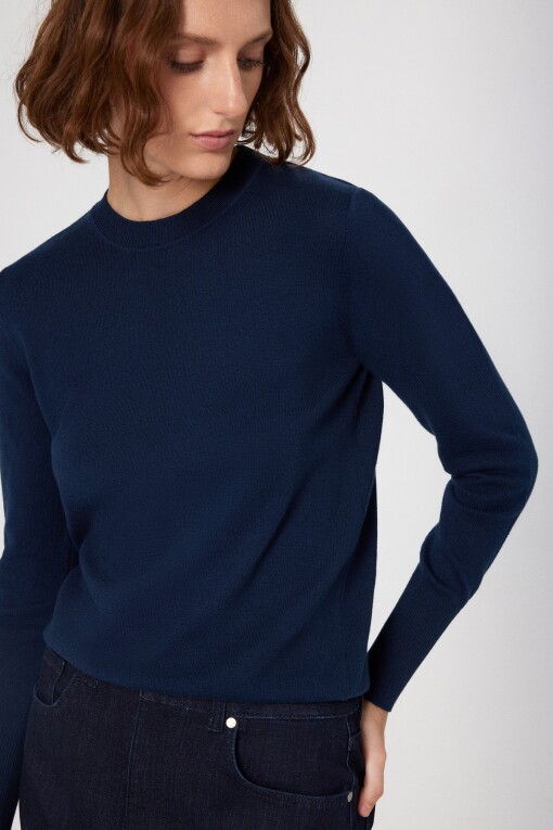 Navy Blue Crew Neck Basic Women's Sweater - Triko Mısırlı