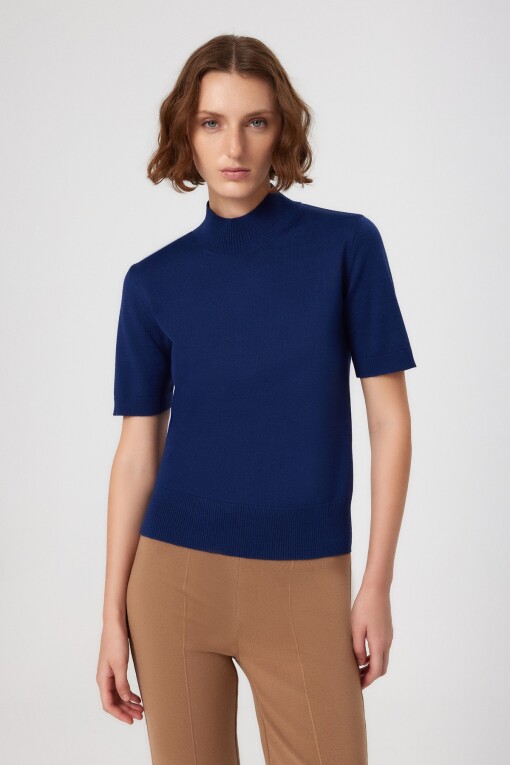 Navy Blue Half Turtle Neck Women's Sweater - Triko Mısırlı