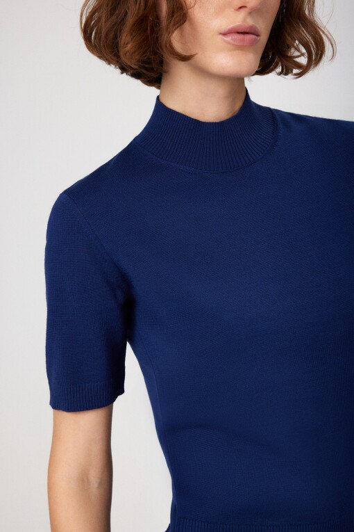 Navy Blue Half Turtle Neck Women's Sweater - Triko Mısırlı