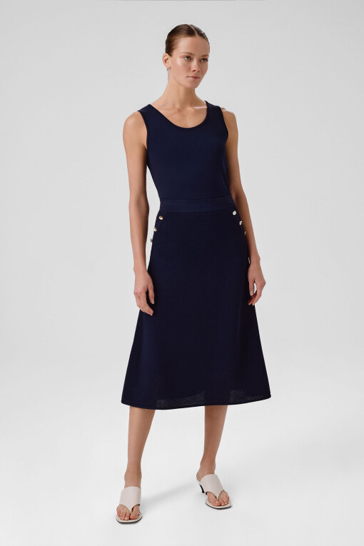 Navy Blue Mesh Midi Skirt 