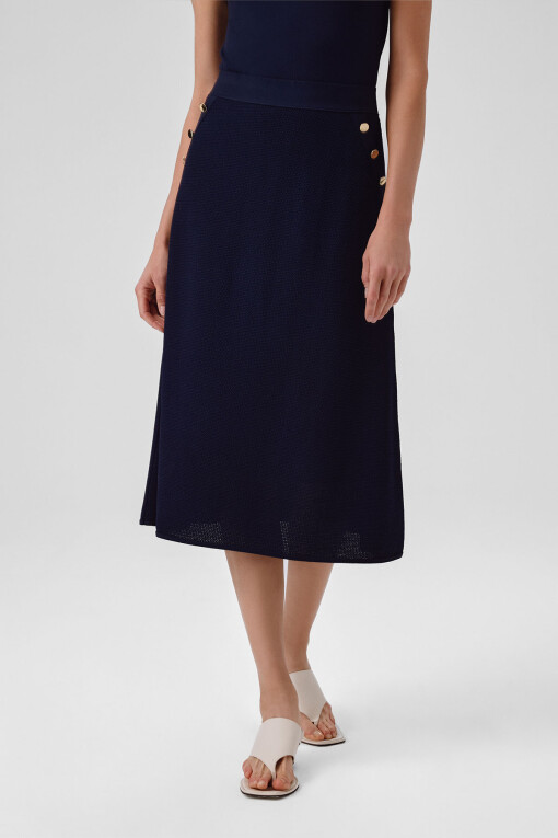 Navy Blue Mesh Midi Skirt - Triko Mısırlı