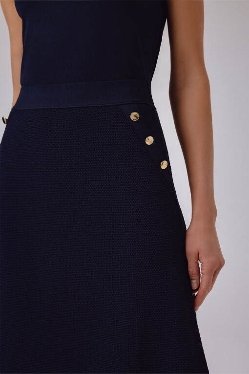 Navy Blue Mesh Midi Skirt - Triko Mısırlı