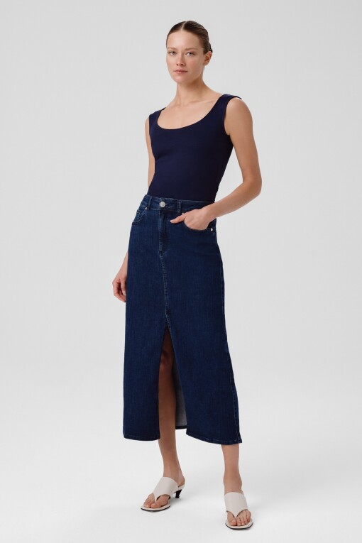 Navy Blue Oval Neck Sleeveless Blouse - Triko Mısırlı