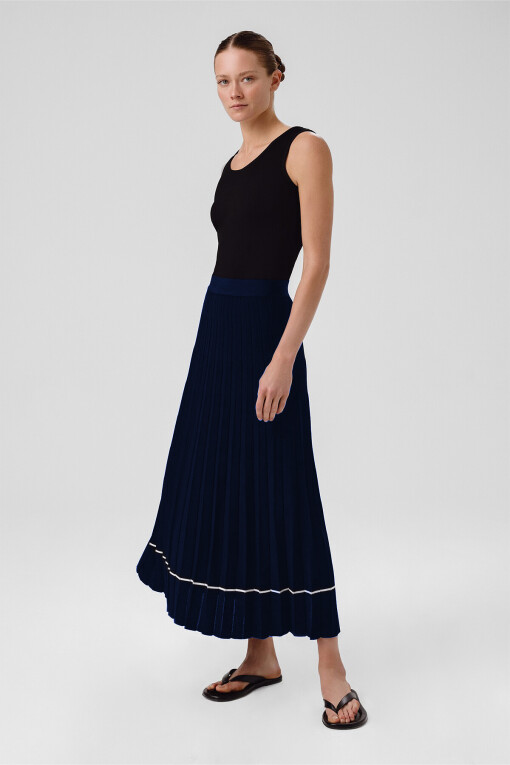 Navy Blue Pleated Long Skirt 