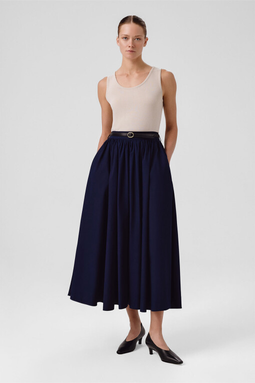 Navy Blue Pocket Detail Long A-Line Skirt - Triko Mısırlı