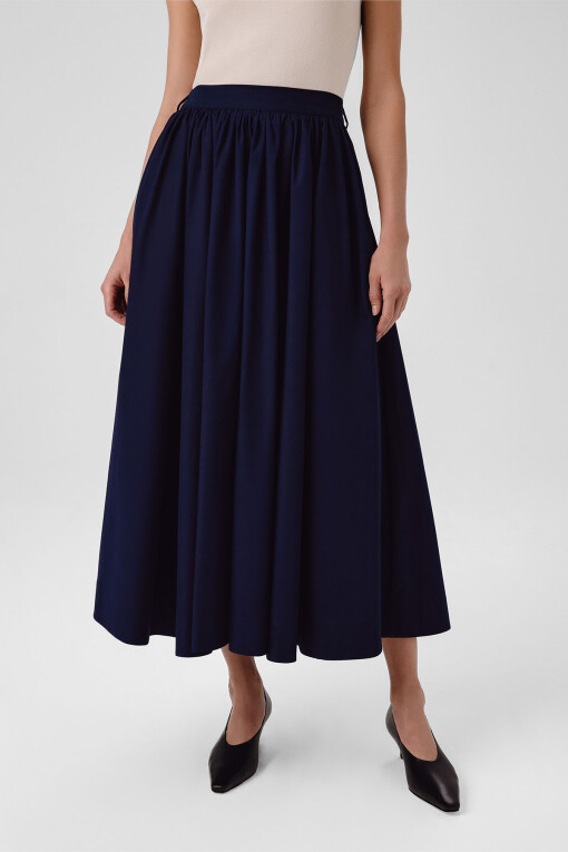 Navy Blue Pocket Detail Long A-Line Skirt - Triko Mısırlı