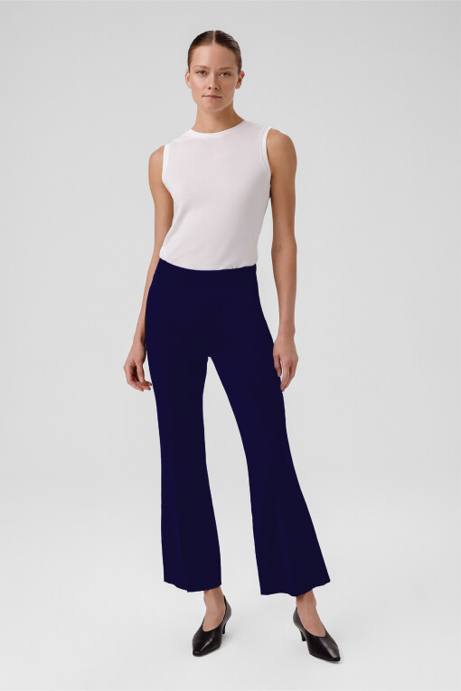 Navy Blue Ribbed Flare Leg Women's Pants - Triko Mısırlı