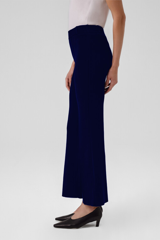Navy Blue Ribbed Flare Leg Women's Pants - Triko Mısırlı