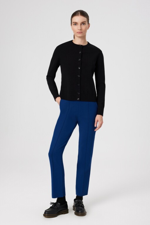 Navy Blue Ribbed Stitch Pocket Detail Women's Pants 