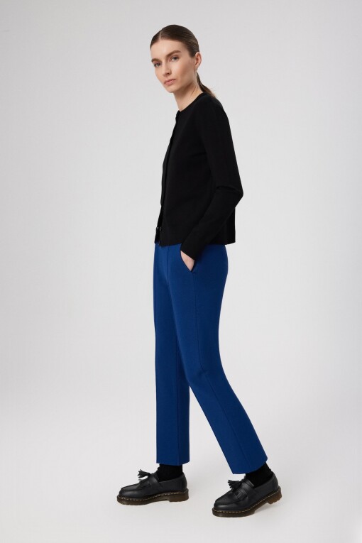Navy Blue Ribbed Stitch Pocket Detail Women's Pants - Triko Mısırlı