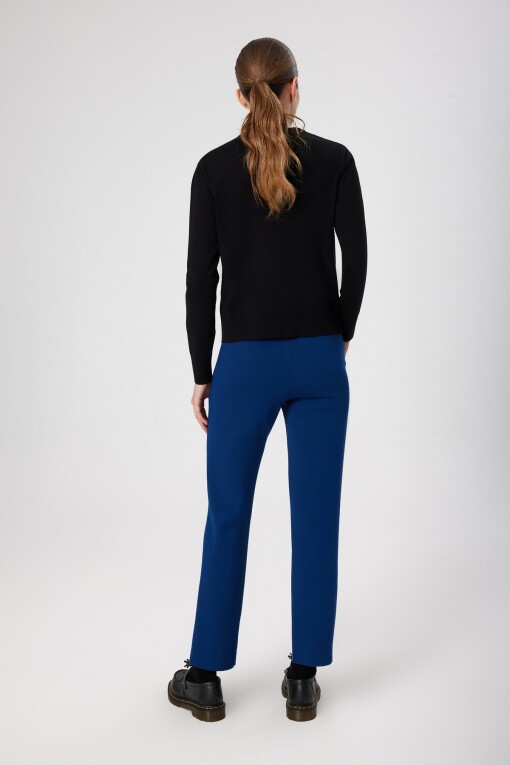 Navy Blue Ribbed Stitch Pocket Detail Women's Pants - Triko Mısırlı