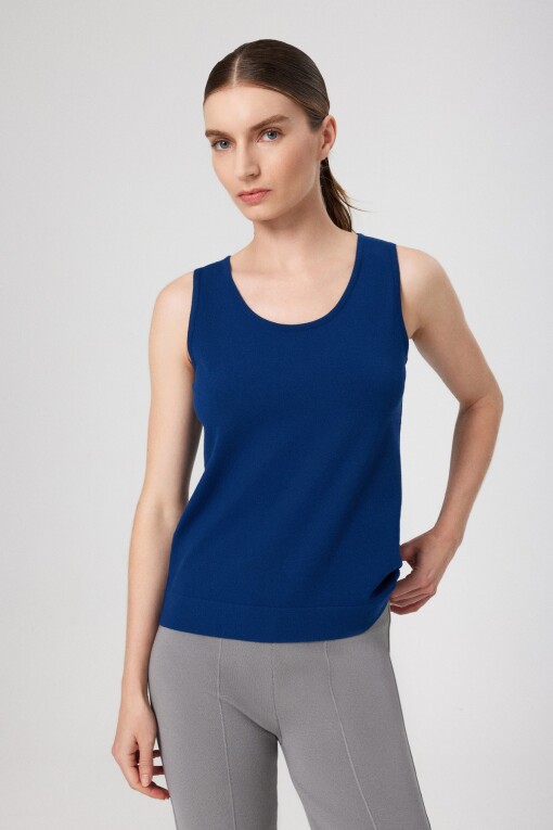 Navy Blue Round Neck Sleeveless Women's Camisole - Triko Mısırlı