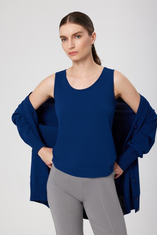 Navy Blue Round Neck Sleeveless Women's Camisole - Triko Mısırlı