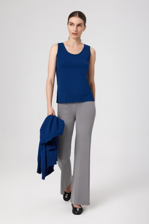 Navy Blue Round Neck Sleeveless Women's Camisole - Triko Mısırlı