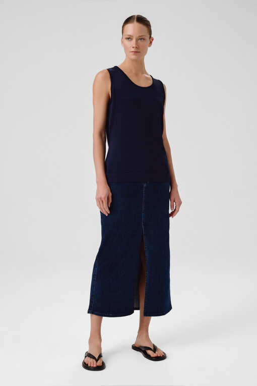 Navy Blue Thick Strap Round Neck Women's Camisole - Triko Mısırlı