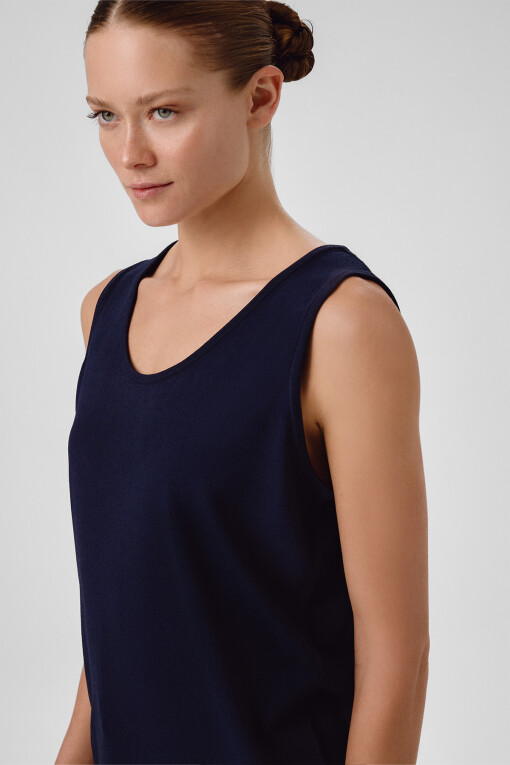 Navy Blue Thick Strap Round Neck Women's Camisole - Triko Mısırlı