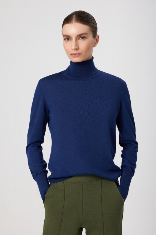 Navy Blue Turtle Neck Long Sleeve Women's Sweater - Triko Mısırlı