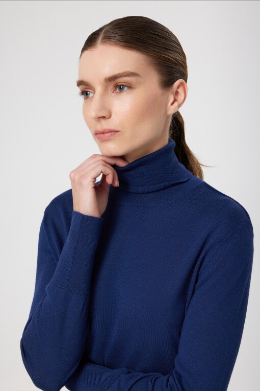 Navy Blue Turtle Neck Long Sleeve Women's Sweater - Triko Mısırlı