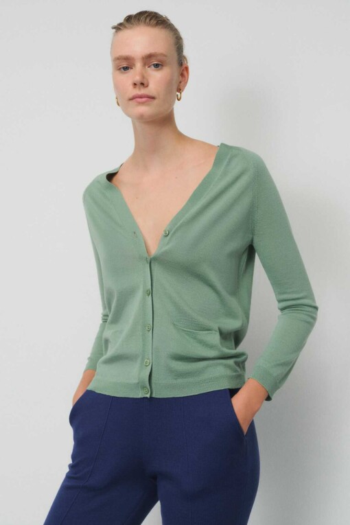 Olive Green V-Neck Women's Cardigan 