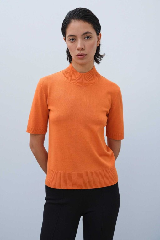Orange Half Turtle Neck Women's Sweater 