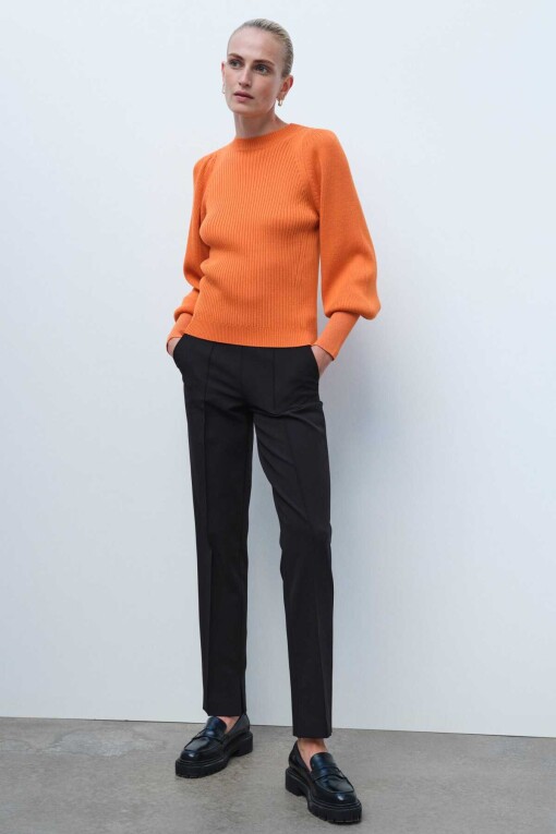 Orange Ribbed Crew Neck Women's Sweater - Triko Mısırlı
