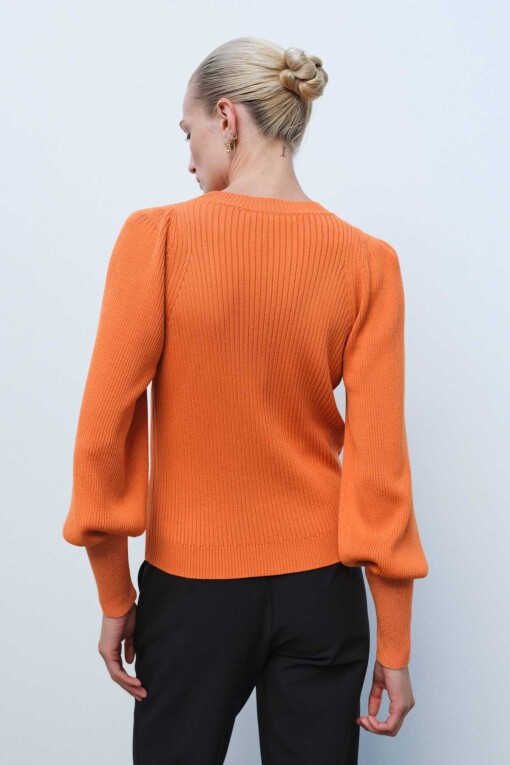 Orange Ribbed Crew Neck Women's Sweater - Triko Mısırlı