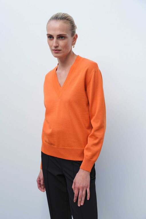 Orange V-Neck Women's Sweater 