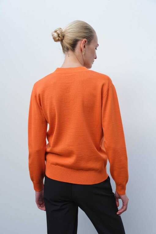 Orange V-Neck Women's Sweater - Triko Mısırlı