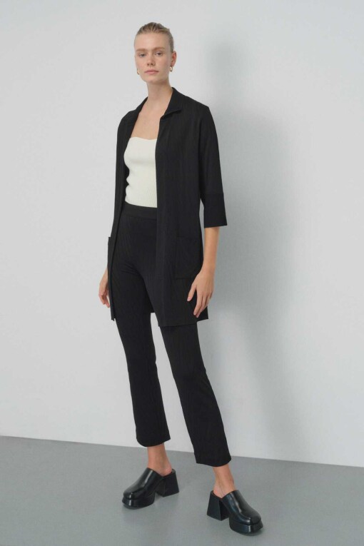 Patterned Black Women's Cardigan - Triko Mısırlı