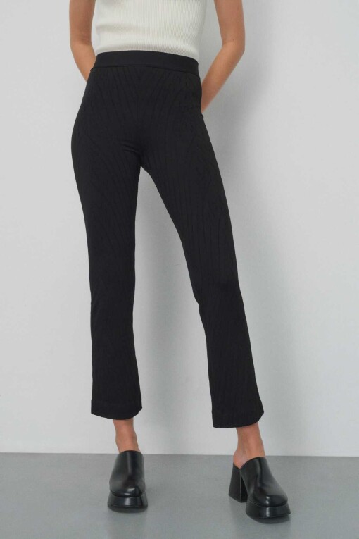 Patterned Black Women's Pants - Triko Mısırlı