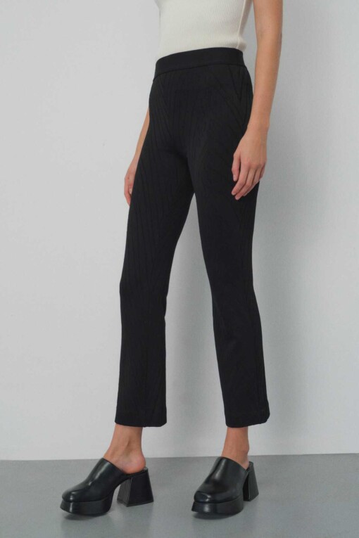 Patterned Black Women's Pants - Triko Mısırlı