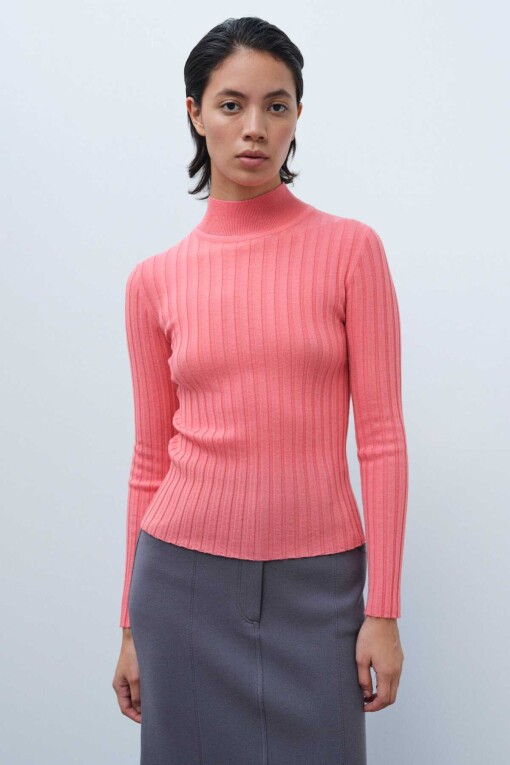 Pink Half Turtle Neck Women's Sweater - Triko Mısırlı
