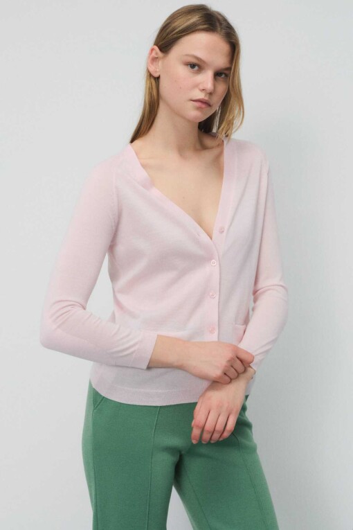 Pink V-Neck Women's Cardigan 
