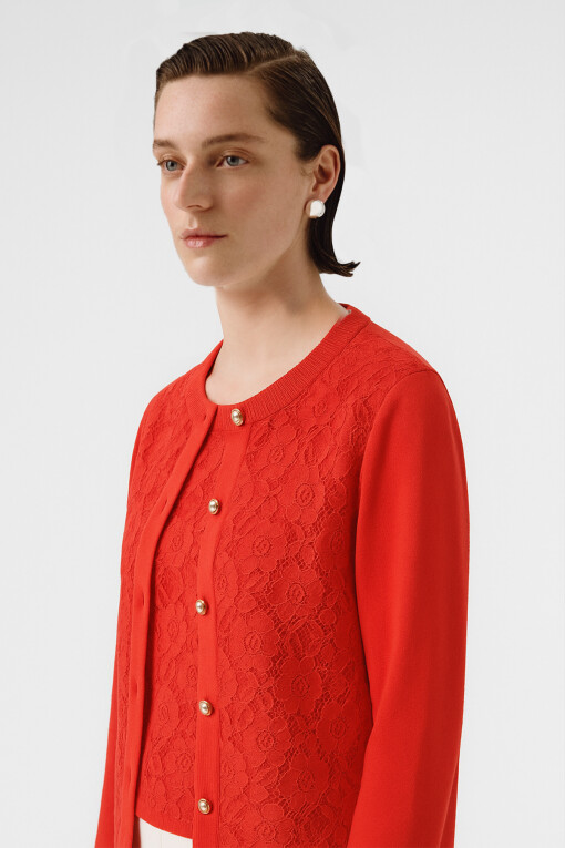 Pomegranate Lace Detail Buttoned Women's Cardigan - Triko Mısırlı