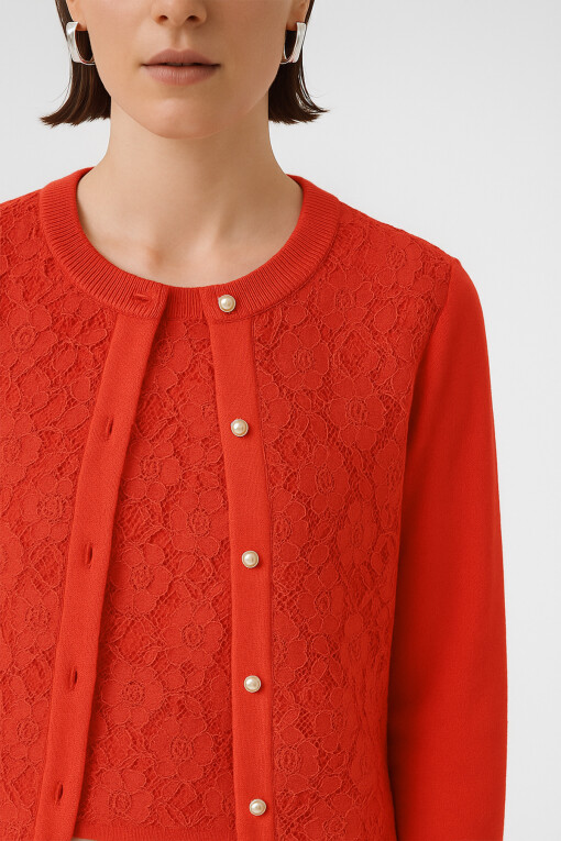 Pomegranate Lace Detail Buttoned Women's Cardigan - Triko Mısırlı