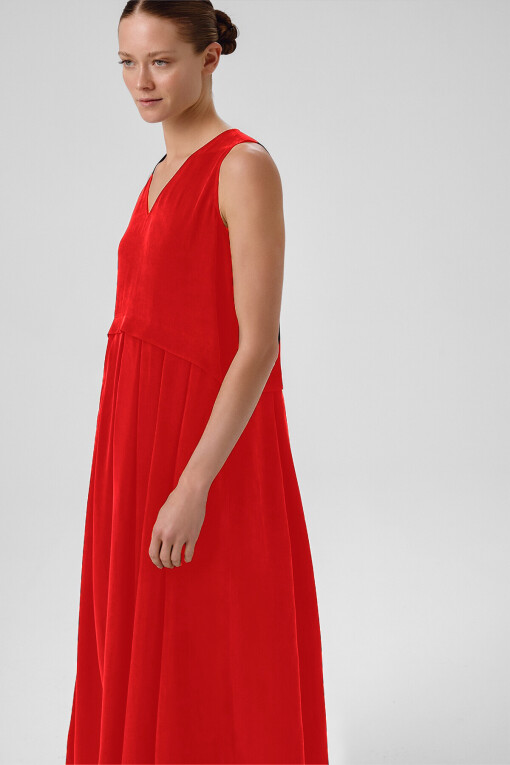Pomegranate Pleated Hem Sleeveless Long Dress - Triko Mısırlı